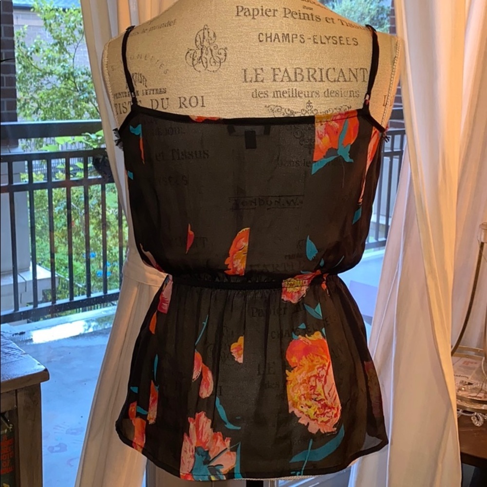 GAP black floral camisole blouse gathered waist XS - Picture 3 of 5